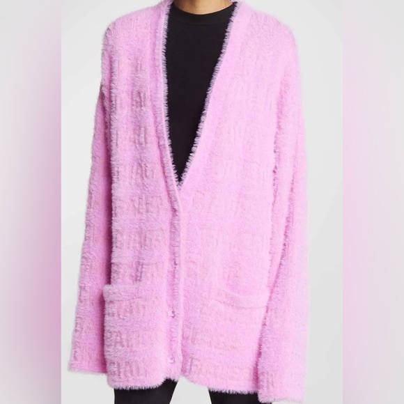 Balenciaga Allover Logo Fuzzy Cardigan - Picture 1 of 6